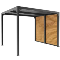 Pergola bioclimatique coloris gris en aluminium et bois - 2,4 x 3 m
