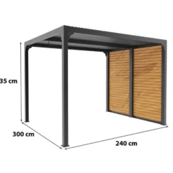 Pergola bioclimatique coloris gris en aluminium et bois - 2,4 x 3 m