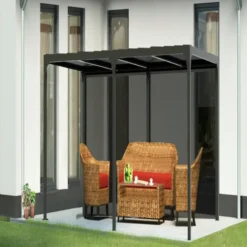 Pergola bioclimatique coloris gris en aluminium - 3,6 x 5,98 m