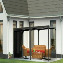 Pergola bioclimatique coloris gris en aluminium - 3,6 x 5,98 m