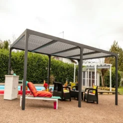 Pergola bioclimatique coloris gris en aluminium - 3,6 x 5,98 m