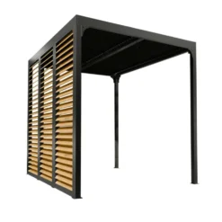 Pergola bioclimatique coloris gris en aluminium - 3,6 x 3 m
