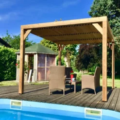 Pergola coloris beige en bois traité très haute température - 3,41 x 6,14 m