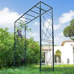 Pergola Mandala tube Grand modèle Métal Gris 165x50x198 cm