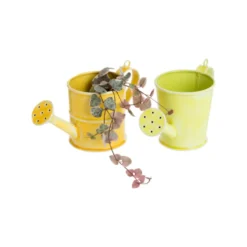 Petit arrosoir pour baby plantes en métal jaune/vert x 2 - 14 x 7 x 9 cm