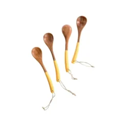 Petite cuillère ovale en bois jaune x 4 - 15 x 3 x 1 cm)