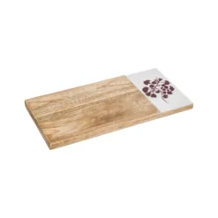 Petite planche à découper en bois de manguier et décor fleuri blancouge - 30 x 15 cm