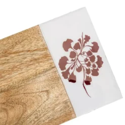 Petite planche à découper en bois de manguier et décor fleuri blancouge - 30 x 15 cm