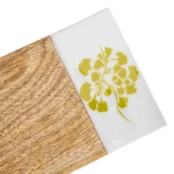 Petite planche à découper en bois de manguier et décor fleuri blanc/vert clair - 30 x 15 cm