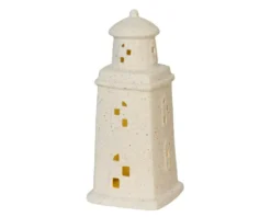 Phare blanc en porcelaine à LED - 9 x 9 x H 20,3 cm