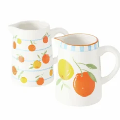 Pichet en céramique blanc à motif fruits - 15 x 10 x 14 cm