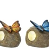 Pierre décorative avec papillon LED coloris blanc chaud - 7 x 9,5 x 9 cm