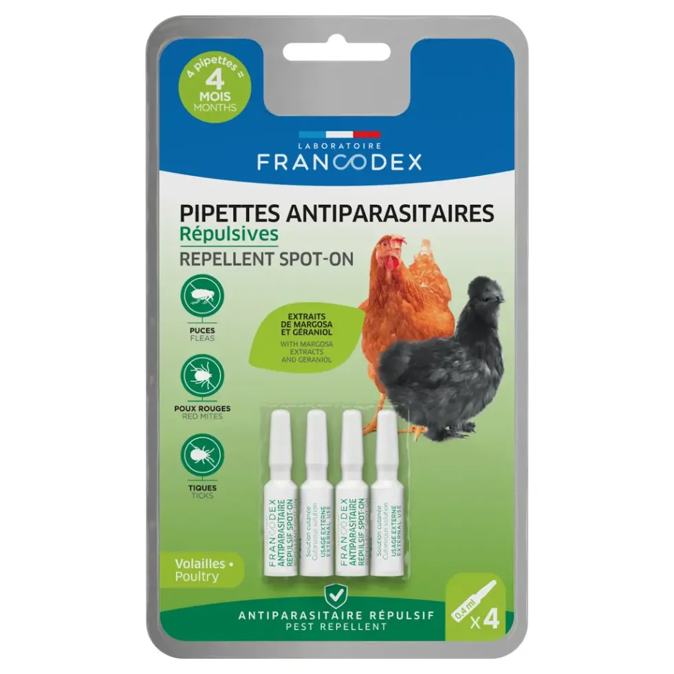 Pipettes insectifuges pour volaille Francodex - 4 x 0,4 ml