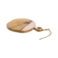 Planche arrondie en bois de manguier décor cerisier rose - 38 x 31 x 2,5 cm