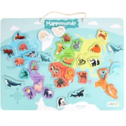 Planisphère magnétique des continents avec 30 animaux en bois La Jade - 40 x 30 cm