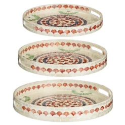 Plateau beige à motifs rouges Lucello petit modèle - Ø 35 x H 4 cm