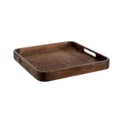 Plateau carré en bois de manguier effet martelé noisette - 34,5 x 34,5 x 4 cm
