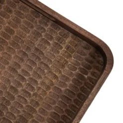 Plateau carré en bois de manguier effet martelé noisette - 34,5 x 34,5 x 4 cm