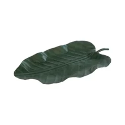 Plateau décoratif forme feuille en métal vert - 54 x 28 x 4 cm
