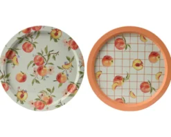 Plateau décoratif à motif de pêche orange - Ø 32 x H 1,5 cm