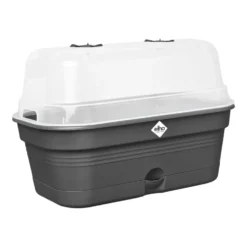 Plateau de culture en plastique recyclé coloris living noir avec couvercle serre Elho Green Basics Allin1 taille M - 18 x 32 x 13,2 cm