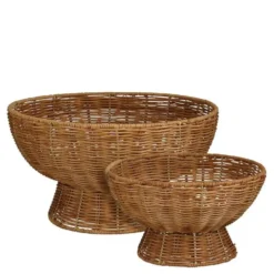 Plateau de décoration en rotin naturel marron petit modèle - Ø 25 x H 13 cm