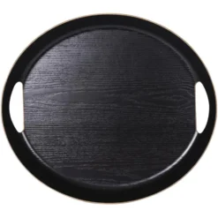 Plateau de forme ovale coloris noir en bois de bambou - 46 x 41 cm