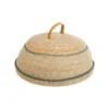 Plateau rond en bois avec cloche en osier naturel à lignes verte et jaune - Ø 30 x 13 cm