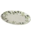 Plat en poterie blanc à motif noir et vert Olivia - 39 x 31 x 3 cm