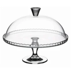 Plat sur pied avec cloche coloris transparent en verre - 32 x 32 x 26 cm