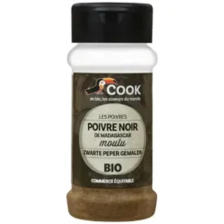 Poivre noir en poudre bio dans un pot de 45 g