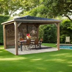 Pool house Blueterm Foresta bois coloris beige en bois traité haute température - 3,79 x 3,79 m