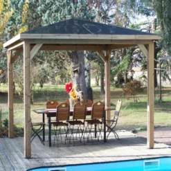 Pool house Blueterm Foresta bois coloris beige en bois traité haute température - 3,79 x 3,79 m