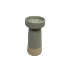 Porte bougie en céramique bicolore naturel/vert grand modèle - Ø 10 x H 23 cm