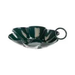 Porte-bougie forme fleur avec anse en métal vert - 10,5 x 10 x 3 cm