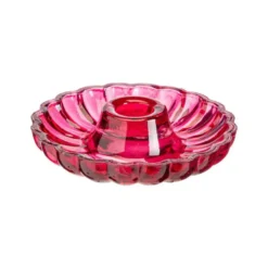 Porte-bougie rond forme coupelle en verre fuchsia - Ø 11,5 x H 3 cm