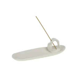 Porte-encens en céramique blanche Perrine avec support - 18 x 6 cm
