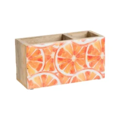 Porte-ustensiles en bois de manguier à décor orange - 20 x 10 x 8 cm
