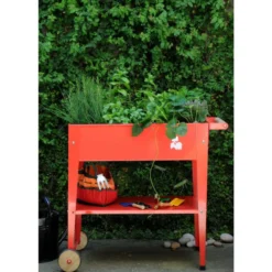 Potager urbain à roulettes rouge L 75 x l 35 x H 80 cm
