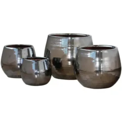 Pot Cancale coloris métal en terre cuite émaillée H 21 x Ø 21 cm