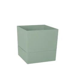 Pot carré en plastique à réserve d'eau coloris vert amande Poetic Aquaduo - 19,3 cm