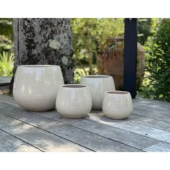 Pot coloris beige en terre émaillée Cancale - Ø 21 cm