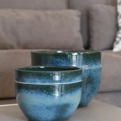 Pot coloris bleu en terre émaillée Austral - Ø 13 cm