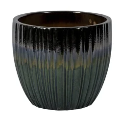Pot coloris vert en grès émaillé - Ø 25,5 x 22 cm