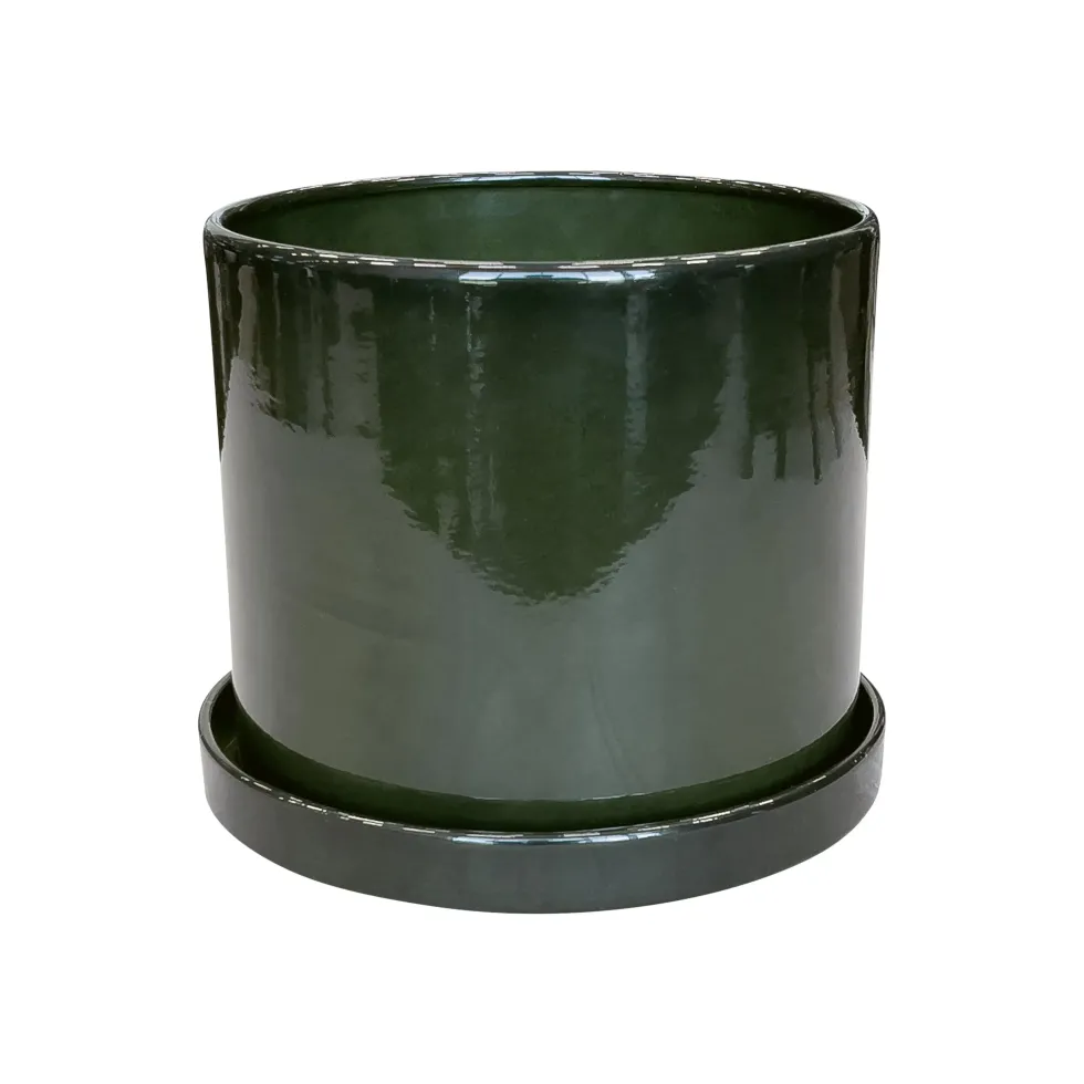 Pot cylindrique en métal recyclé coloris vert algue vif Upcycle Cylindre XXL - Ø 36 x H 32 cm