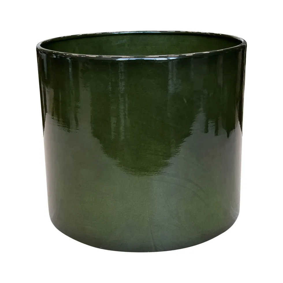 Pot cylindrique en métal recyclé coloris vert algue vif Upcycle Cylindre XXL - Ø 43 x H 37 cm