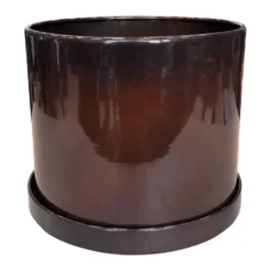 Pot cylindrique en métal recyclé coloris brun flambé Upcycle Cylindre XXL - Ø 50 x H 42 cm