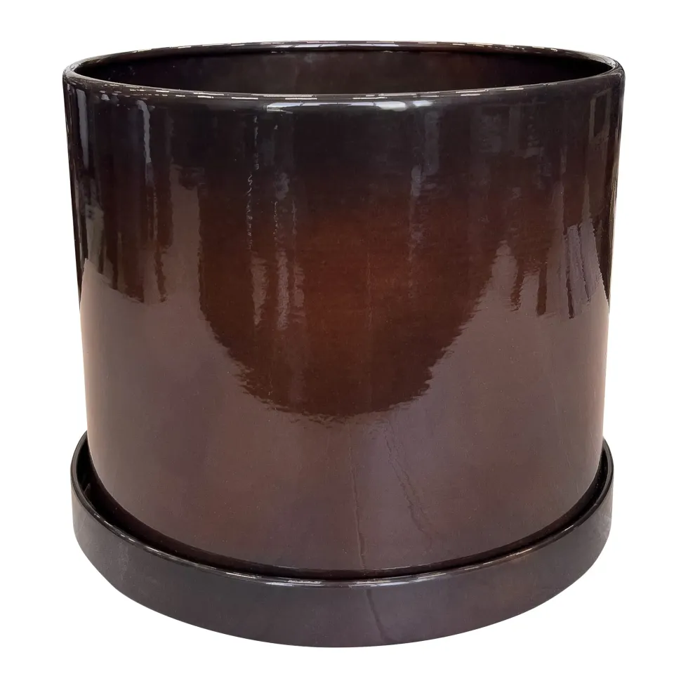 Pot cylindrique en métal recyclé coloris brun flambé Upcycle Cylindre XXL - Ø 50 x H 42 cm
