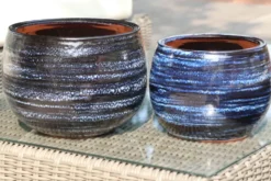 Pot en terre cuite émaillée bleu Nuit étoilée Les Poteries d’Albi Le Liseré - Ø 25 x H 19 cm