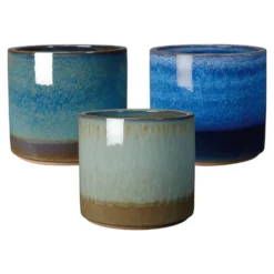 Pot en terre cuite émaillée coloris bleu Deroma Océan - Ø 20 x H 18 cm